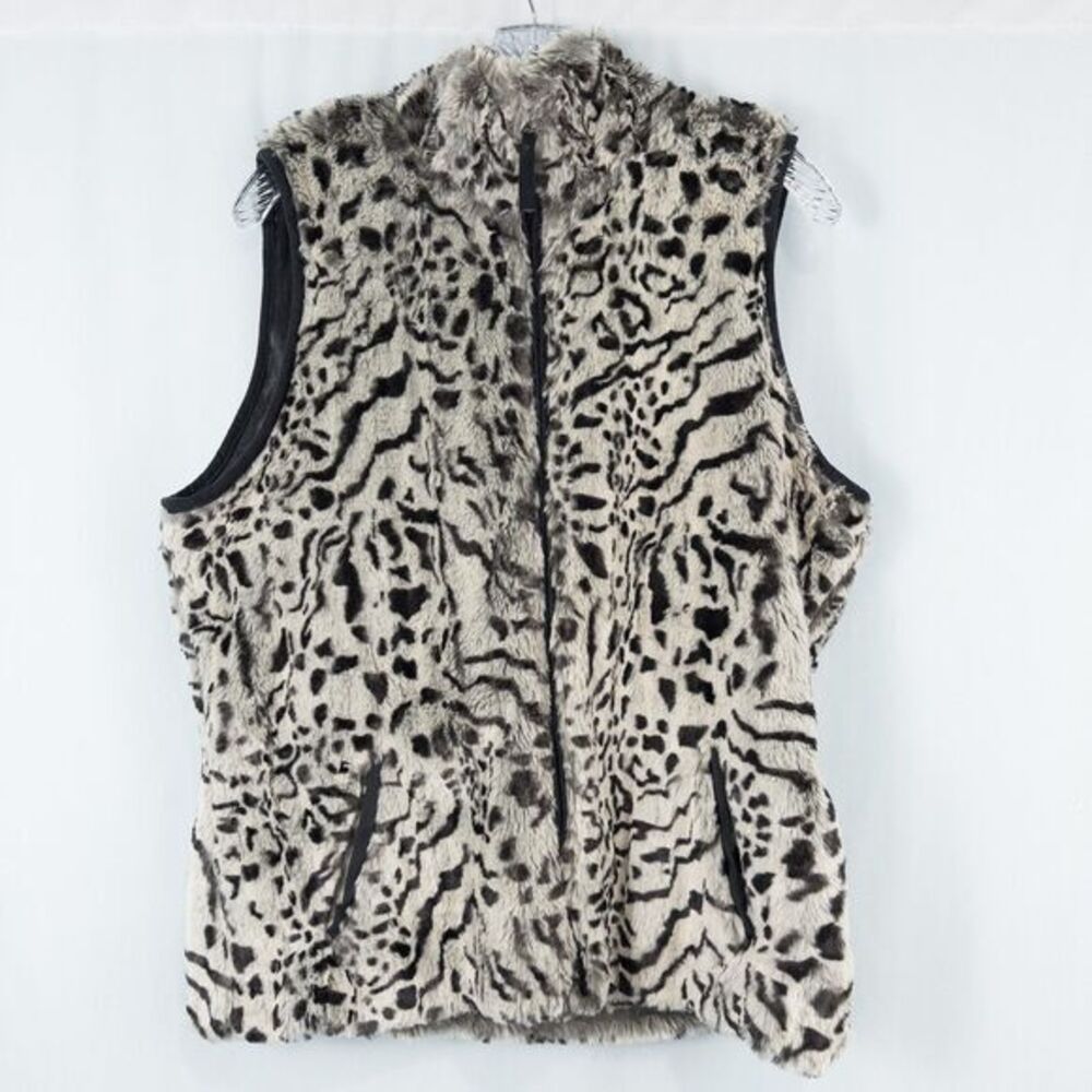 Coldwater Creek Snow Leopard Faux Fur Full Zip Vest Womens Medium Boho Mob Wife‎